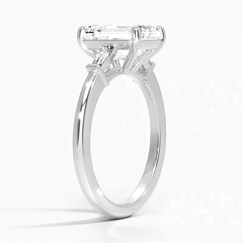 2.5 Carat Emerald Cut Lab Created Diamond Solitaire Accent Engagement Ring in 18 Karat Gold - Boutique Pavè
