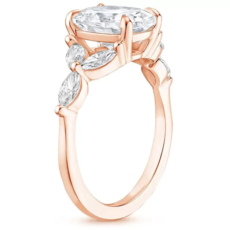 2.5 Carat Oval Cut Lab Created Diamond and Marquis Accent Engagement Ring in 18 Karat Rose Gold - Boutique Pavè