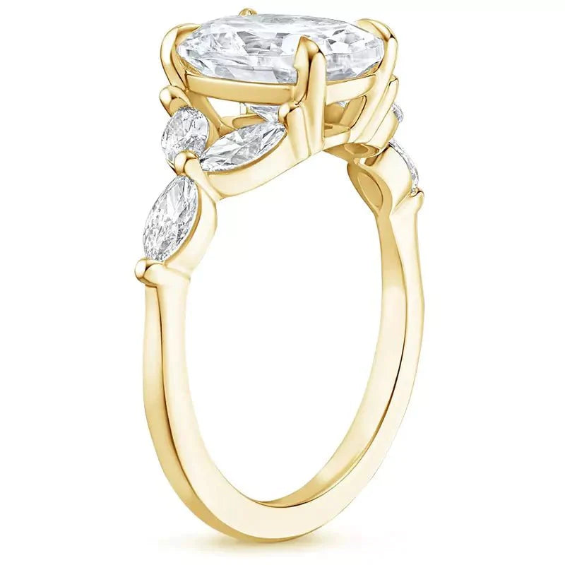 2.5 Carat Oval Cut Lab Created Diamond and Marquis Accent Engagement Ring in 18 Karat Yellow Gold - Boutique Pavè