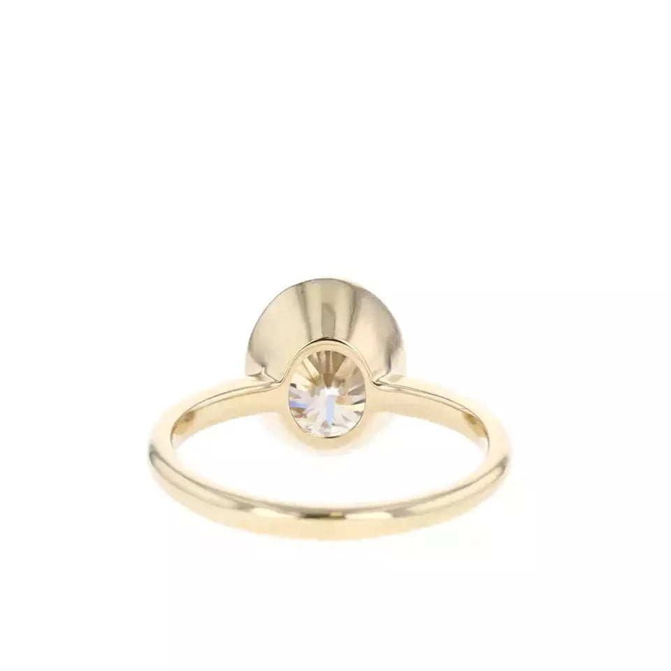 2.5 Carat Oval Cut Moissanite Tension Set Solitaire Engagement Ring in 14 Karat Yellow Gold - Boutique Pavè