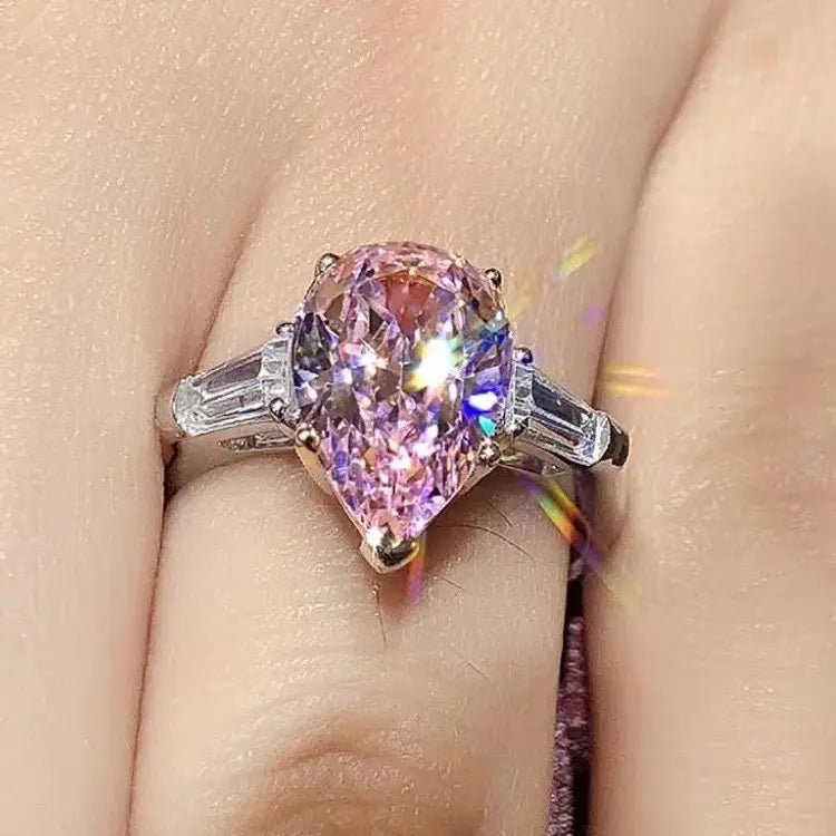 2.5 Carat Pear Cut Fancy Light Pink Moissanite Engagement Ring in 14 Karat Gold - Boutique Pavè