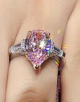 2.5 Carat Pear Cut Fancy Light Pink Moissanite Engagement Ring in 14 Karat Gold - Boutique Pavè