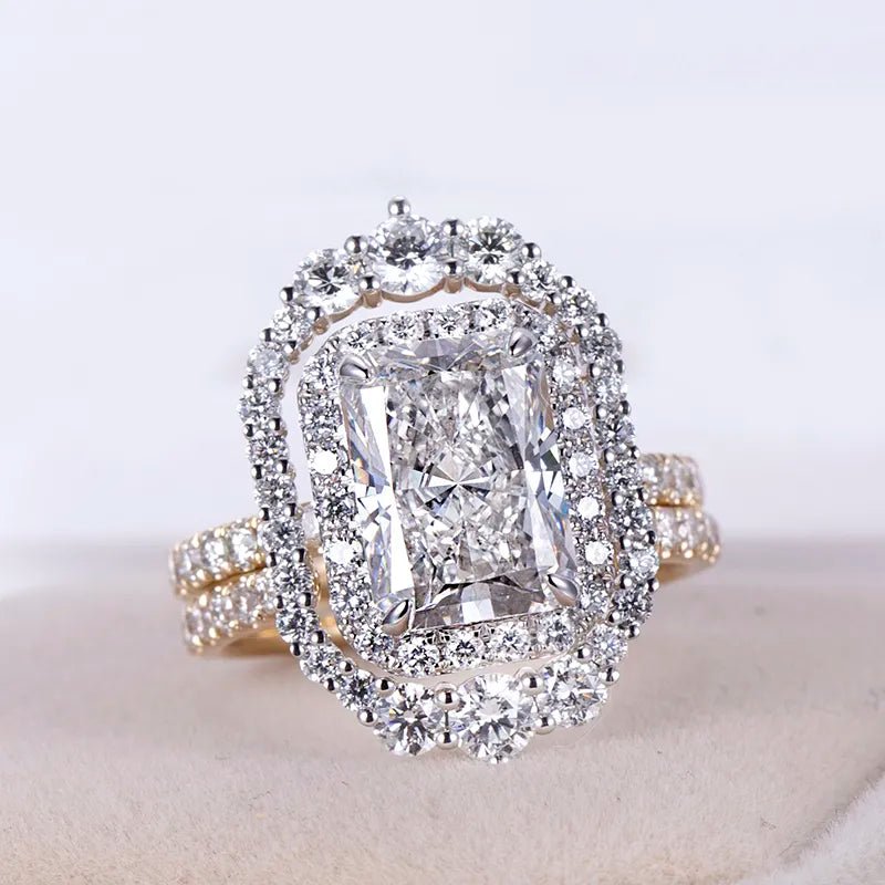 2.5 Carat Radiant Cut Lab Created Diamond Nested Engagement Ring in 10 Karat Gold - Boutique Pavè