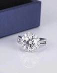 2.5 Carat Round Cut Lab Created Diamond Bright Halo Split Shank Engagement Ring in 18 Karat White Gold - Boutique Pavè