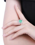 2.7 Carat Asscher Cut Lab Created Colombian Emerald Engagement Ring in 9 Karat Gold - Boutique Pavè