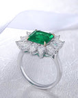 2.7 Carat Asscher Cut Lab Created Colombian Emerald Engagement Ring in 9 Karat Gold - Boutique Pavè
