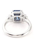 3 Carat Asscher Cut Lab Created Blue Sapphire and Moissanite Engagement Ring in 10 Karat Gold - Boutique Pavè