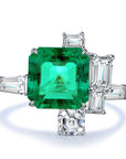 3 Carat Asscher Cut Lab Created Emerald Contemporary Statement Ring in 18 Karat Gold - Boutique Pavè