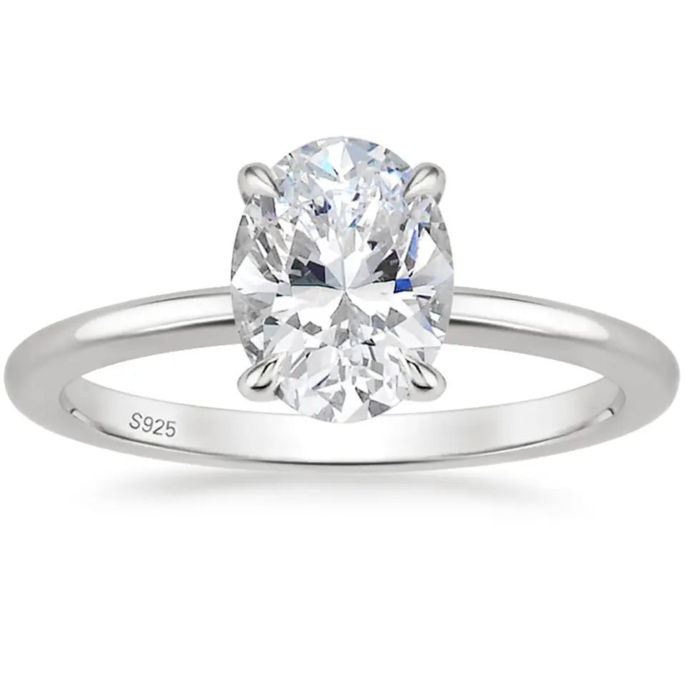 3 Carat Brilliant Oval Cut 5A Rated Cubic Zirconia Solitaire Engagement Ring Gold Plated Sterling Silver - Boutique Pavè