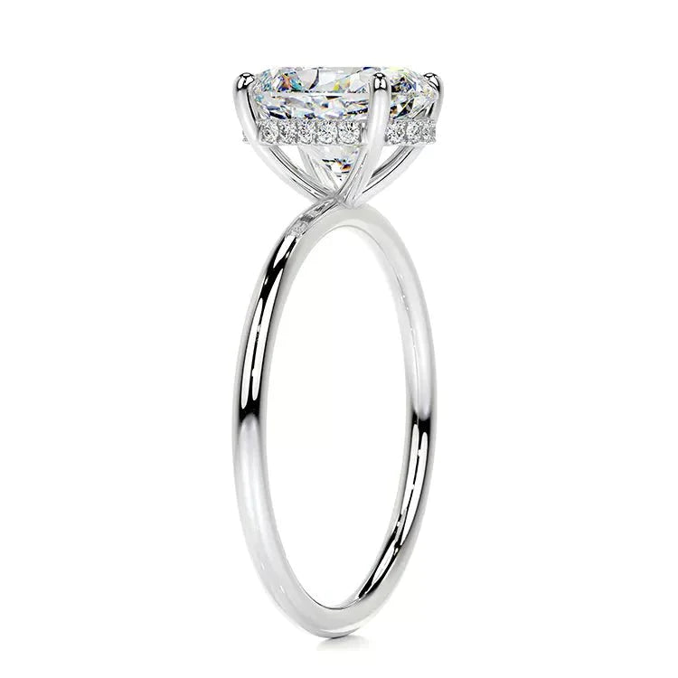 3 Carat Brilliant Oval Cut Secret Halo Moissanite Solitaire Engagement Ring in 14 Karat White Gold - Boutique Pavè