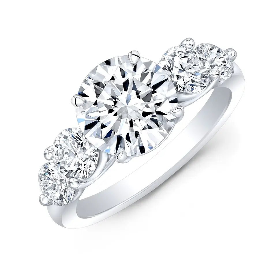 3 Carat Brilliant Round Cut Lab Created Diamond Five Stone Engagement Ring in 18 Karat White Gold - Boutique Pavè