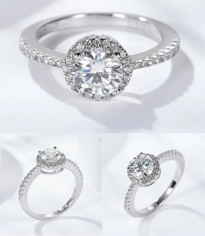 3 Carat Brilliant Round Cut Pave Halo Engagement Ring in Platinum Plated Sterling Silver - Boutique Pavè