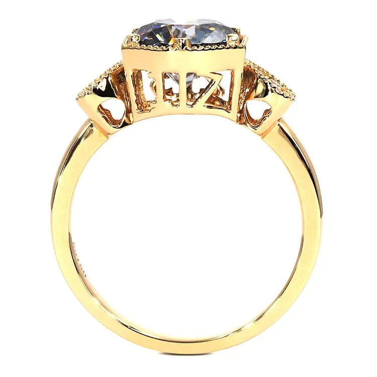 3 Carat Brilliant Round Unique Gray Moissanite Engagement Ring in 14 Karat Yellow Gold - Boutique Pavè
