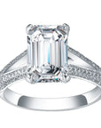3 Carat Emerald Cut Lab Created Diamond Split Shank Engagement Ring in 18 Karat White Gold - Boutique Pavè