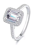 3 Carat Emerald Cut Moissanite Halo Engagement Ring in 18 Karat White Gold - Boutique Pavè