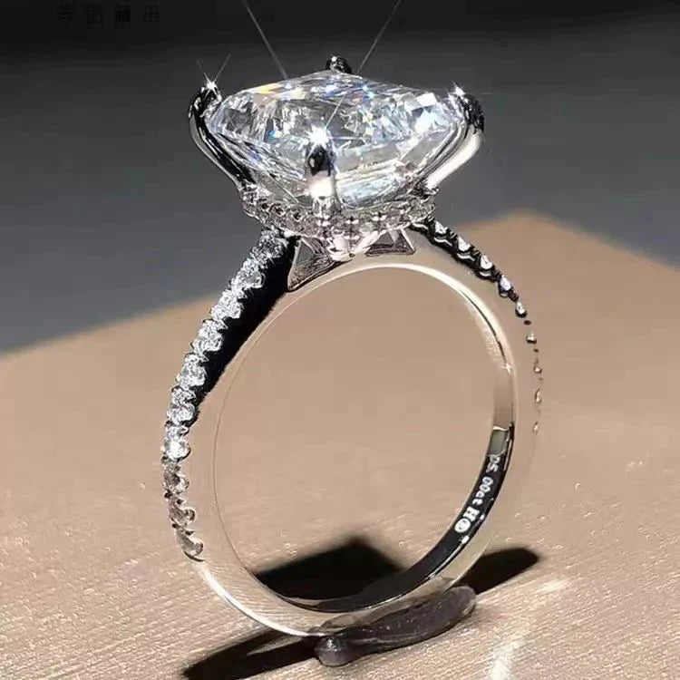 3 Carat Emerald Cut Moissanite Pave Solitaire Engagement Ring in 18 Karat White Gold - Boutique Pavè