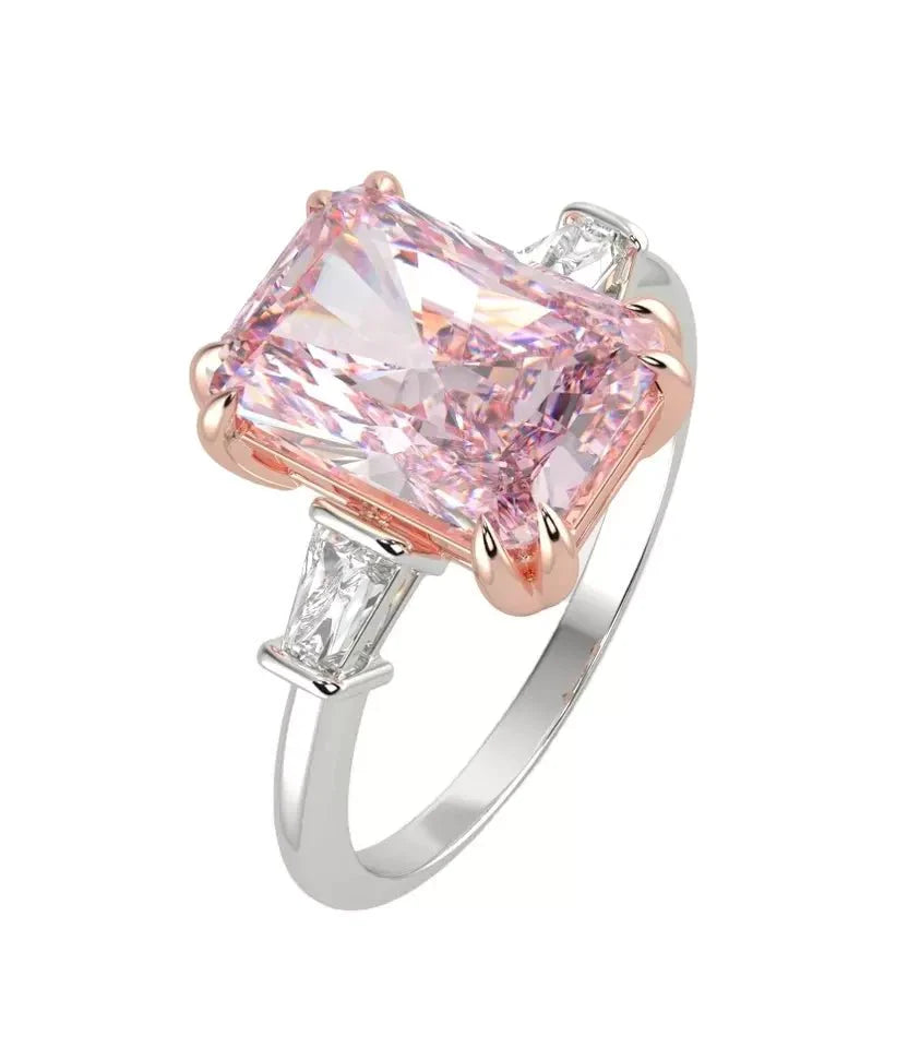 3 Carat Fancy Pink Lab Created Diamond Solitaire Accent Engagement Ring in 18 Karat Gold - Boutique Pavè