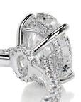 3 Carat Oval Cut Moissanite Secret Halo Engagement Ring in 14 Karat White Gold Pave Band - Boutique Pavè