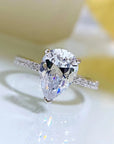 3 Carat Pear Cut Cubic Zirconia Pave Solitaire Engagement Ring in Platinum Plated Sterling Silver - Boutique Pavè