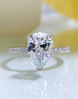 3 Carat Pear Cut Cubic Zirconia Pave Solitaire Engagement Ring in Platinum Plated Sterling Silver - Boutique Pavè