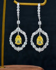 3 Carat Pear Cut Fancy Canary Cubic Zirconia Statement Earrings in Platinum-Plated Sterling Silver - Boutique Pavè