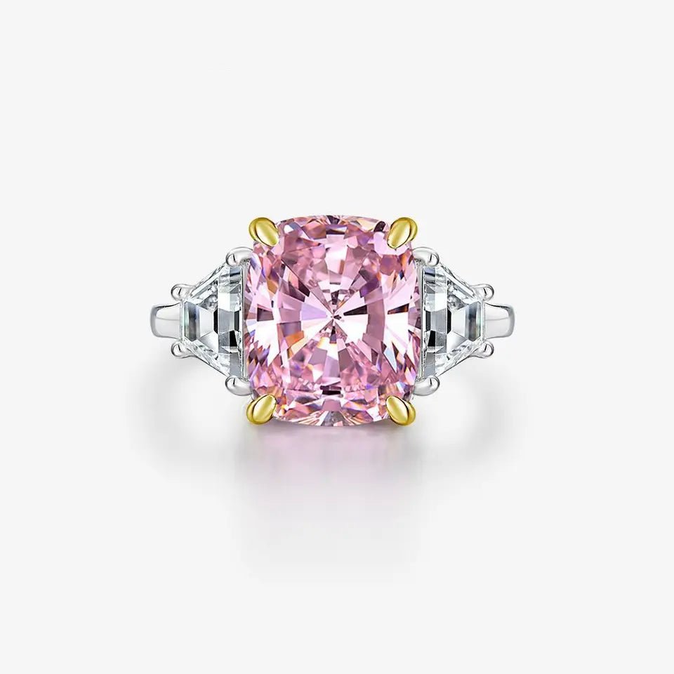 3 Carat Radiant Cut Fancy Intense Pink Cubic Zirconia Engagement Ring in Platinum Plated Sterling Silver - Boutique Pavè