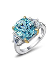 3 Carat Radiant Cut Vivid Blue Cubic Zirconia Engagement Ring in Platinum Plated Sterling Silver - Boutique Pavè