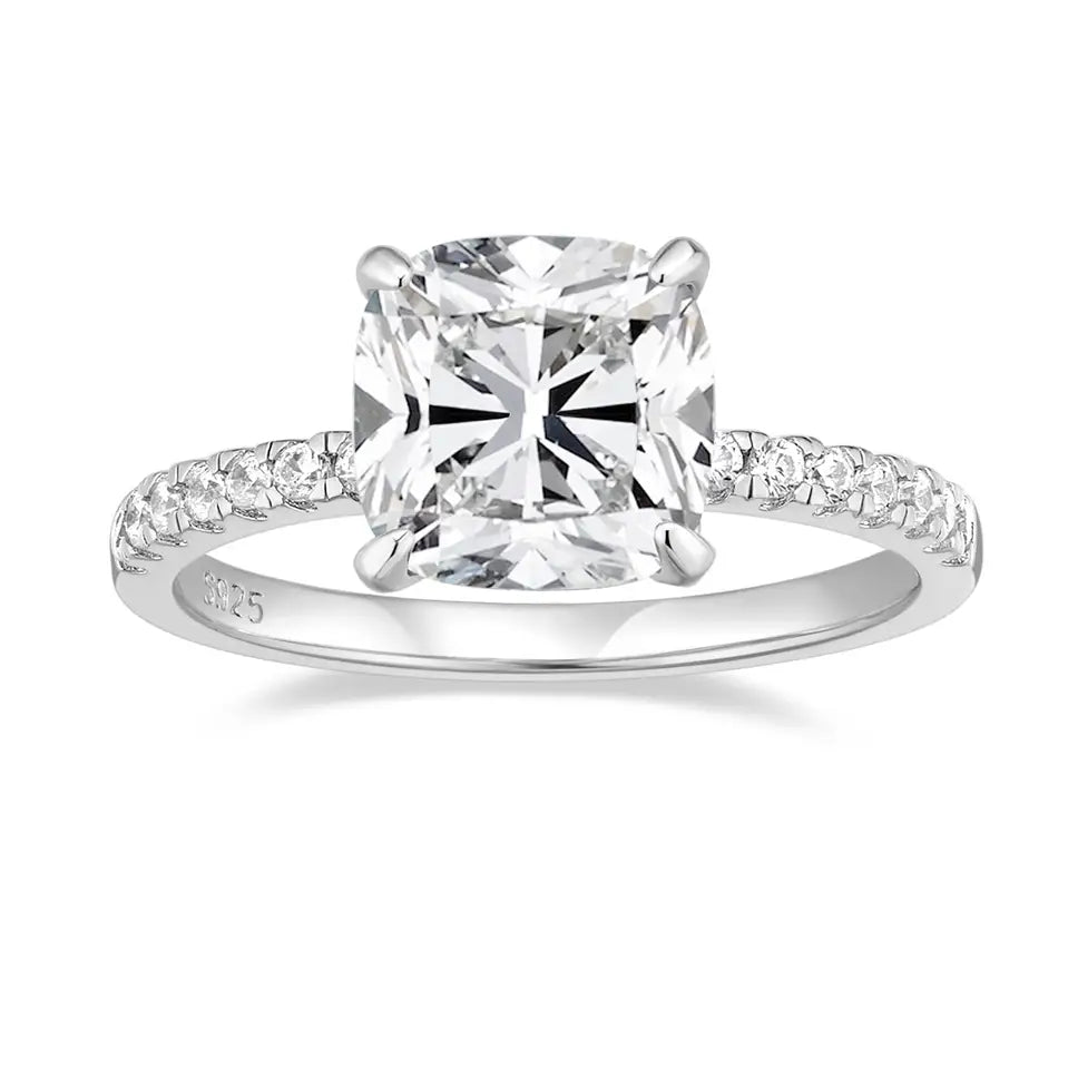 3.5 Carat Cushion Cut 5A Rated Cubic Zirconia Hidden Halo Engagement Ring Gold Plated Sterling Silver - Boutique Pavè