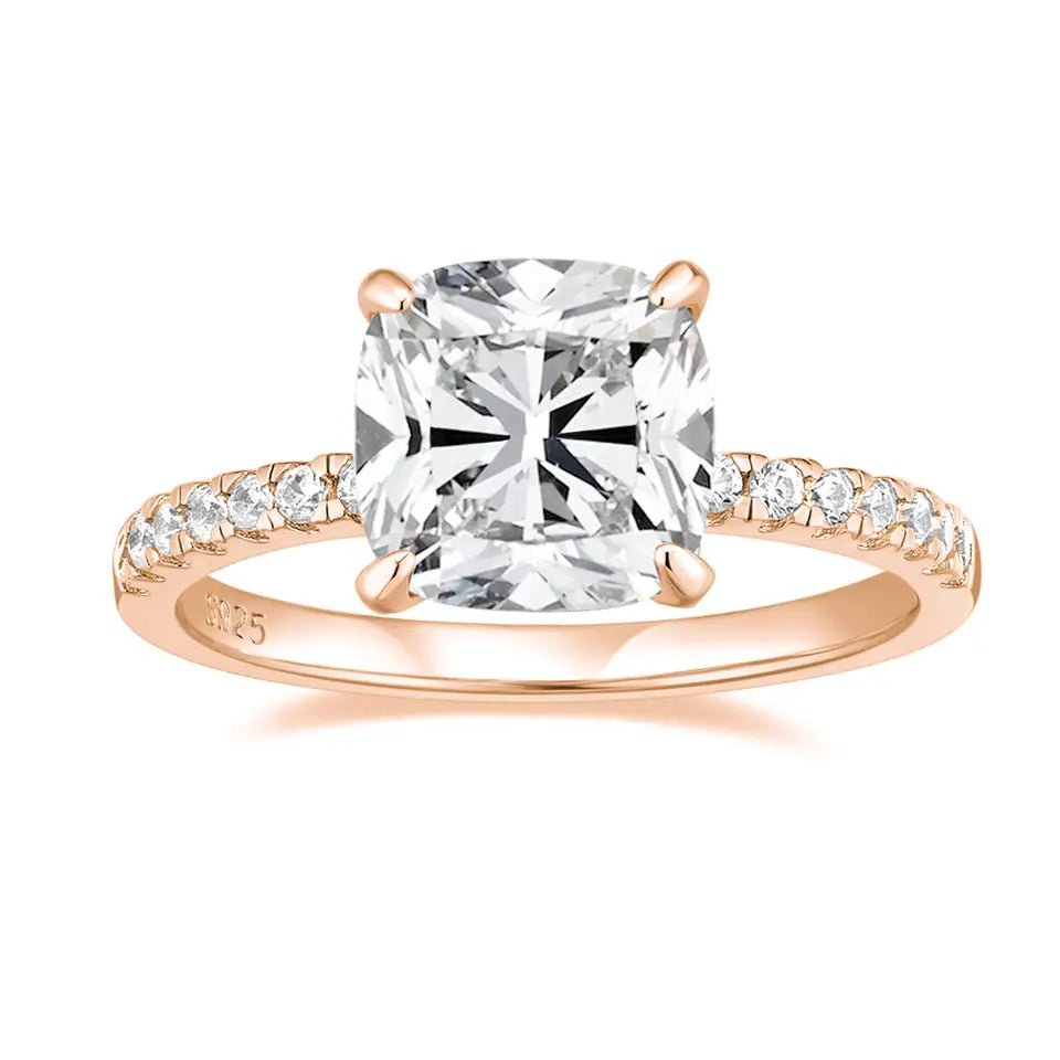 3.5 Carat Cushion Cut 5A Rated Cubic Zirconia Hidden Halo Engagement Ring Gold Plated Sterling Silver - Boutique Pavè