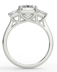 3.5 Carat Emerald Cut Moissanite Three Stone Engagement Ring in 14 Karat White Gold - Boutique Pavè