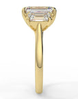 3.5 Carat Emerald Cut Moissanite Three Stone Engagement Ring in 14 Karat Yellow Gold - Boutique Pavè