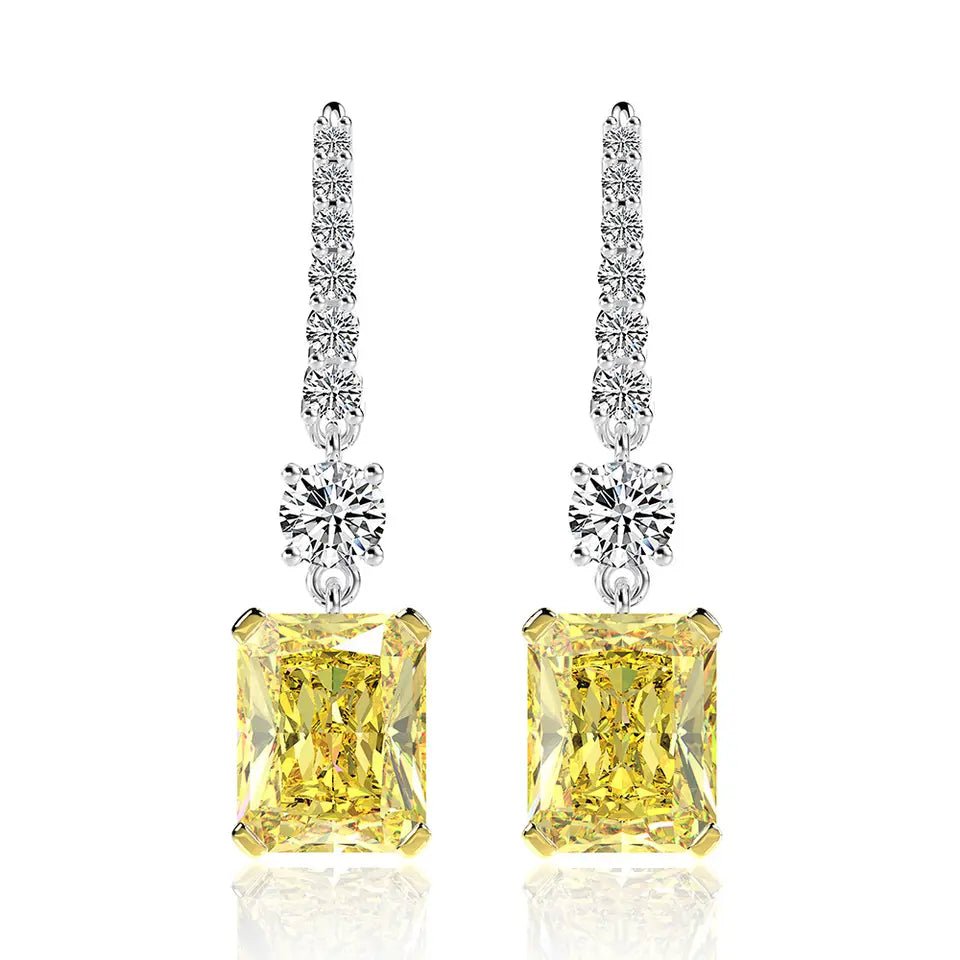 3.5 Carat Radiant Cut Canary Cubic Zirconia Fancy Drop Earrings in Platinum-Plated Sterling Silver - Boutique Pavè