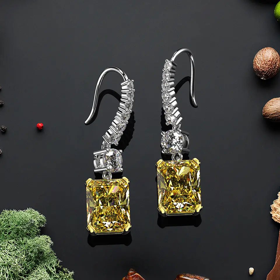 3.5 Carat Radiant Cut Canary Cubic Zirconia Fancy Drop Earrings in Platinum-Plated Sterling Silver - Boutique Pavè
