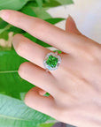 4 Carat Crushed Ice Emerald Green Cubic Zirconia Fancy Halo Engagement Ring in Platinum Plated Sterling Silver - Boutique Pavè