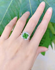 4 Carat Crushed Ice Emerald Green Cubic Zirconia Fancy Halo Engagement Ring in Platinum Plated Sterling Silver - Boutique Pavè