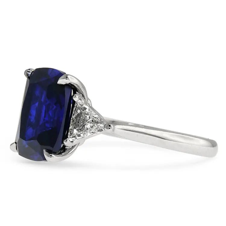4 Carat Cushion Cut Lab Created Sapphire and Moissanite Accent Solitaire Engagement Ring in 14 Karat White Gold - Boutique Pavè