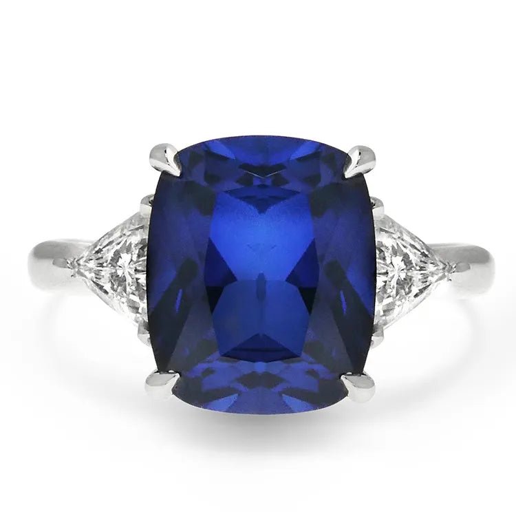 4 Carat Cushion Cut Lab Created Sapphire and Moissanite Accent Solitaire Engagement Ring in 14 Karat White Gold - Boutique Pavè