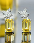 4 Carat Emerald Cut Canary Cubic Zirconia Fancy Single Drop Earrings in Platinum-Plated Sterling Silver - Boutique Pavè