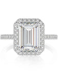 4 Carat Emerald Cut Cubic Zirconia Pave Halo Engagement Ring in Platinum Plated Sterling Silver - Boutique Pavè