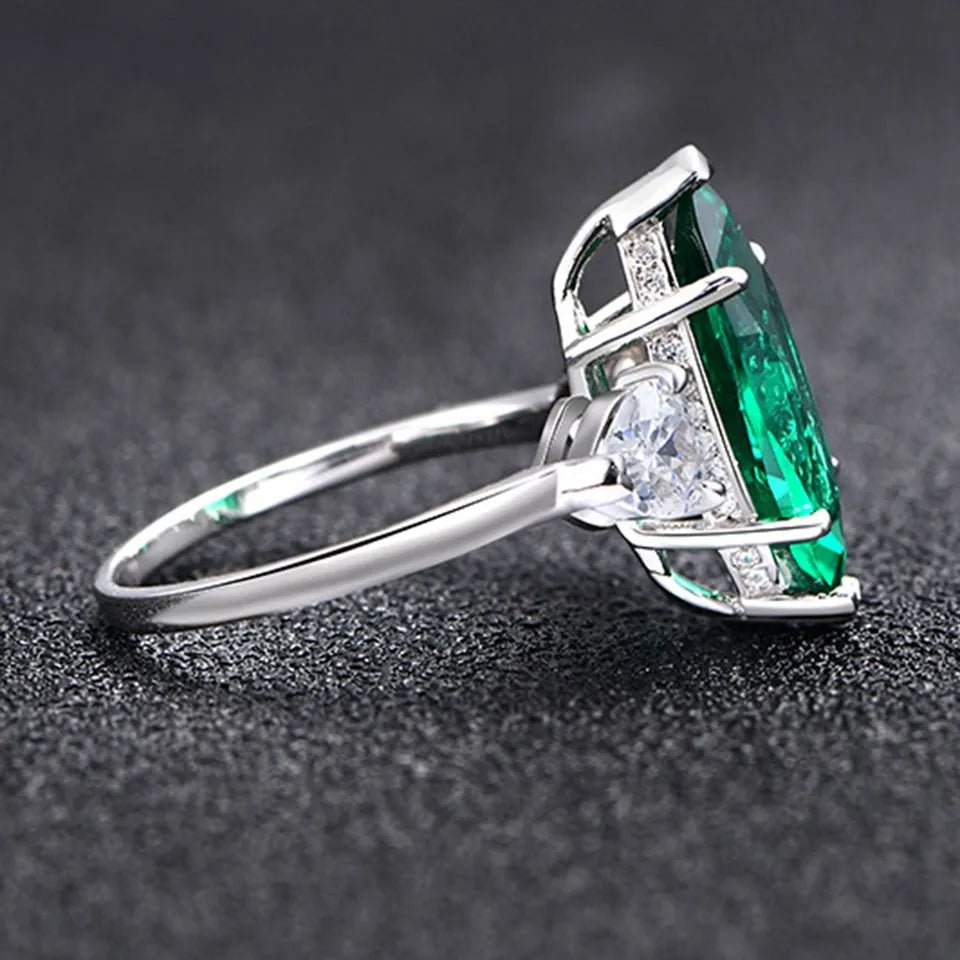 4 Carat Marquis Cut Emerald Green Cubic Zirconia Accent Solitaire Ring in Platinum Plated Sterling Silver - Boutique Pavè