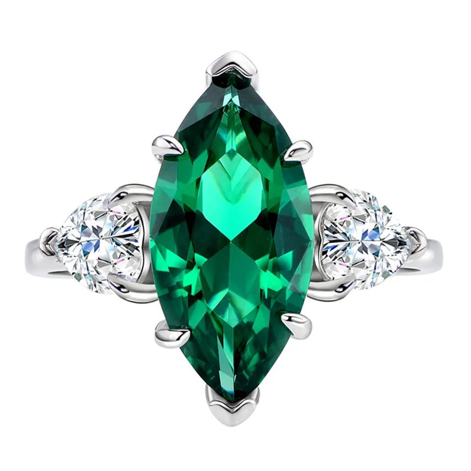 4 Carat Marquis Cut Emerald Green Cubic Zirconia Accent Solitaire Ring in Platinum Plated Sterling Silver - Boutique Pavè