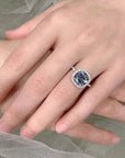 4.5 Carat Cushion Cut Blue Moissanite Halo Engagement Ring in 18 Karat White Gold - Boutique Pavè