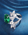 4.5 Carat Cushion Cut Lab Created Colombian Emerald Statement Ring in 9 Karat Gold - Boutique Pavè