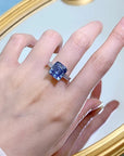 5 Carat Asscher Cut Blue Sapphire Cubic Zirconia Pave Solitaire Engagement Ring in Platinum Plated Sterling Silver - Boutique Pavè