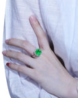 5 Carat Asscher Cut Lab Created Colombian Emerald Halo Engagement Ring in 9 Karat Gold - Boutique Pavè