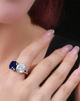 5 Carat Blue Sapphire Cubic Zirconia Twin Stars Engagement Ring in Platinum Plated Sterling Silver - Boutique Pavè