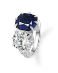 5 Carat Blue Sapphire Cubic Zirconia Twin Stars Engagement Ring in Platinum Plated Sterling Silver - Boutique Pavè
