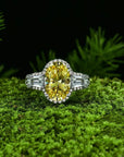 5 Carat Canary Yellow Cubic Zirconia Accent Solitaire Halo Engagement Ring in Platinum Plated Sterling Silver - Boutique Pavè