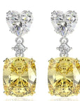 5 Carat Cushion and Heart Cut Canary Yellow Cubic Zirconia Drop Earrings in Platinum-Plated Sterling Silver - Boutique Pavè