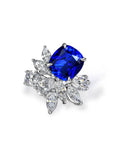 5 Carat Cushion Cut 5A Rated Blue Sapphire Cubic Zirconia Fancy Statement Ring in Platinum Plated Sterling Silver - Boutique Pavè